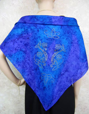 Square Silk Scarves painted over Celtic designs