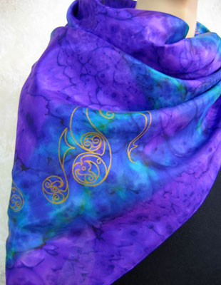 Square Silk Scarves painted over Celtic designs
