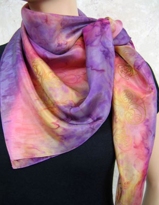 Square Silk Scarves painted over Celtic designs
