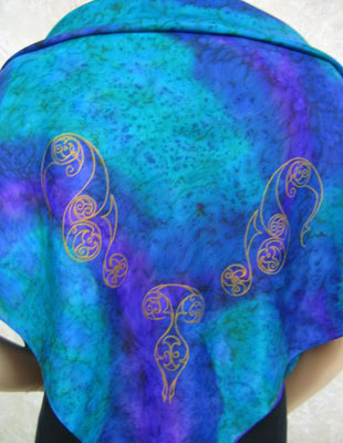 Square Silk Scarves painted over Celtic designs