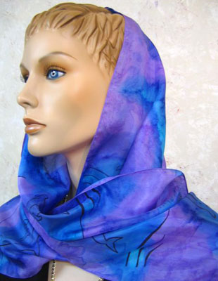 Long Silk Scarves painted over Dolphin designs