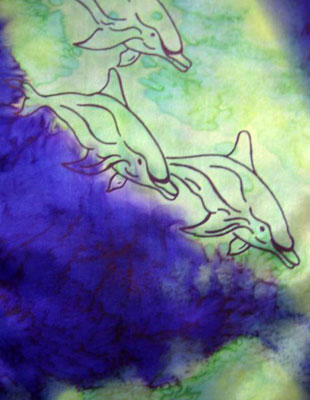 Long Silk Scarves painted over Dolphin designs