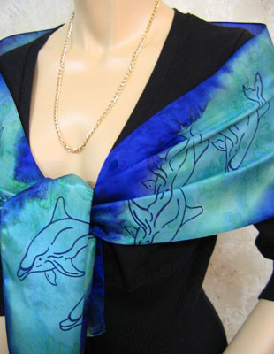 Long Silk Scarves painted over Dolphin designs