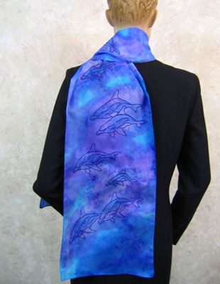 Long Silk Scarves painted over Dolphin designs