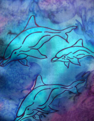 Long Silk Scarves painted over Dolphin designs