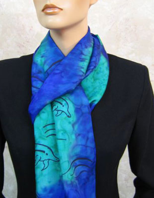 Long Silk Scarves painted over Dolphin designs