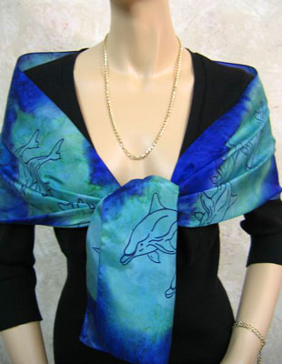 Long Silk Scarves painted over Dolphin designs