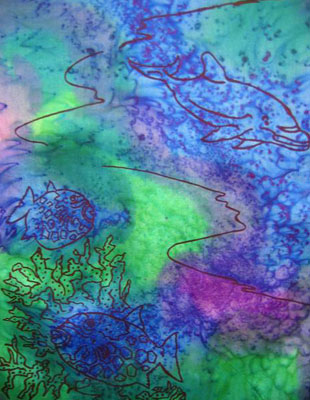 Long Silk Scarves painted over Dolphin designs