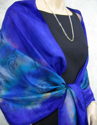 Silk Shawls painted over Dolphin designs
