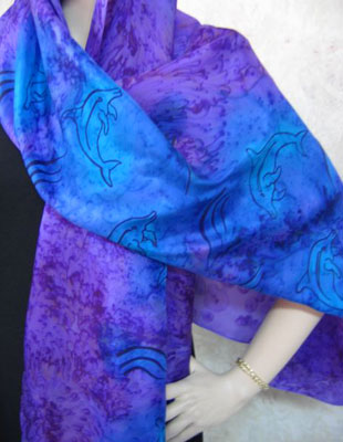 Silk Shawls painted over Dolphin designs