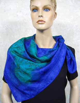 Square Silk Scarves painted over Dolphin designs
