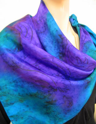 Square Silk Scarves painted over Dolphin designs