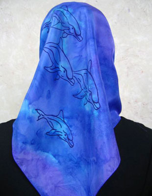 Square Silk Scarves painted over Dolphin designs