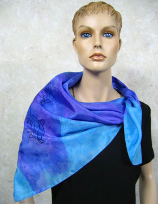 Square Silk Scarves painted over Dolphin designs