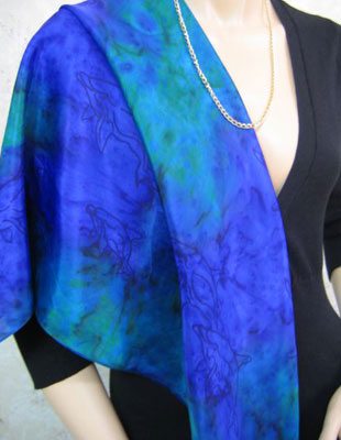 Square Silk Scarves painted over Dolphin designs