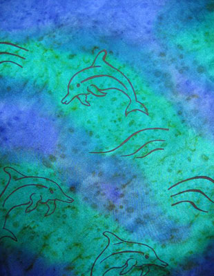 Square Silk Scarves painted over Dolphin designs