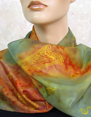 Long Silk Scarves painted over Harp designs