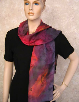 Long Silk Scarves painted over Harp designs