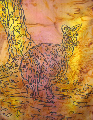 Long Silk Scarves painted over Australian Kangaroo designs