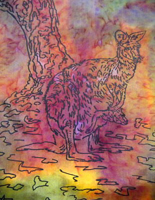 Long Silk Scarves painted over Australian Kangaroo designs