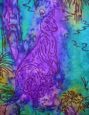 Long Silk Scarves painted over Australian Kangaroo designs