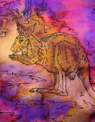 Long Silk Scarves painted over Australian Kangaroo designs