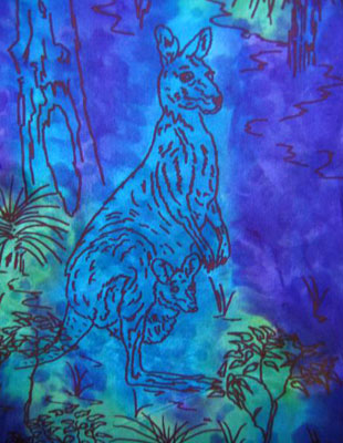 Long Silk Scarves painted over Australian Kangaroo designs