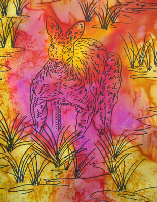 Long Silk Scarves painted over Australian Kangaroo designs