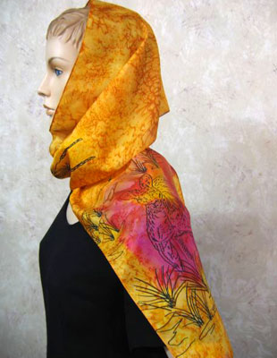Long Silk Scarves painted over Australian Kangaroo designs