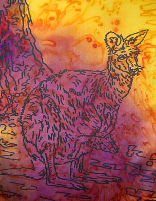 Long Silk Scarves painted over Australian Kangaroo designs
