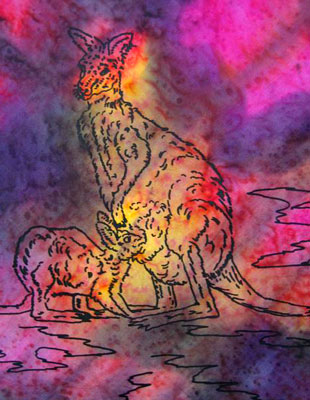Square Silk Scarves painted over Australian Kangaroo designs