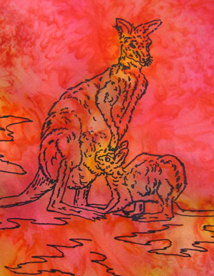 Square Silk Scarves painted over Australian Kangaroo designs