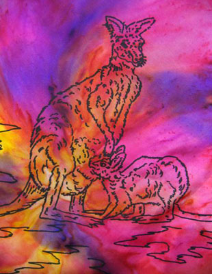 Square Silk Scarves painted over Australian Kangaroo designs