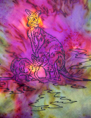 Square Silk Scarves painted over Australian Kangaroo designs