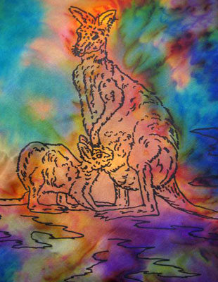 Square Silk Scarves painted over Australian Kangaroo designs