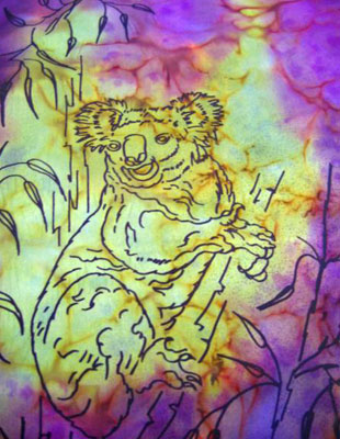 Long Silk Scarves painted over Australian Koala designs