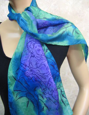 Long Silk Scarves painted over Australian Koala designs