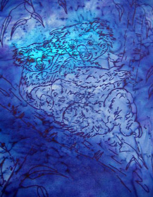 Long Silk Scarves painted over Australian Koala designs