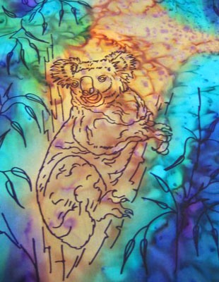 Long Silk Scarves painted over Australian Koala designs