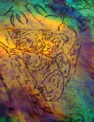 Long Silk Scarves painted over Australian Koala designs