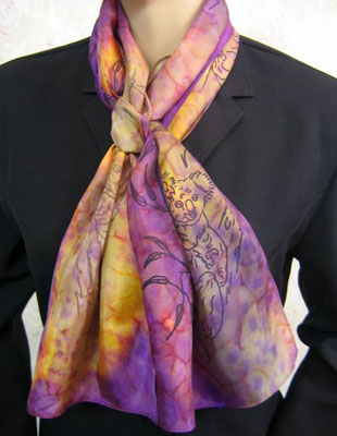 Long Silk Scarves painted over Australian Koala designs