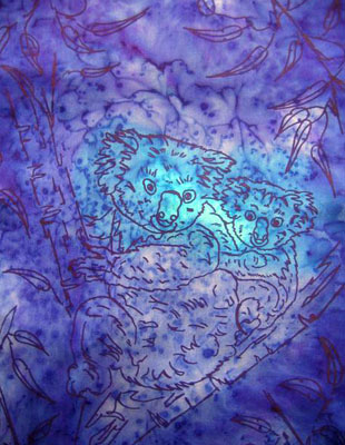 Long Silk Scarves painted over Australian Koala designs