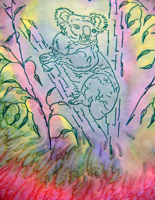 Square Silk Scarves painted over Australian Koala designs