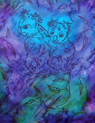 Square Silk Scarves painted over Australian Koala designs