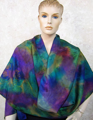 Silk Scarves hand painted over Celtic Luckenbooth designs