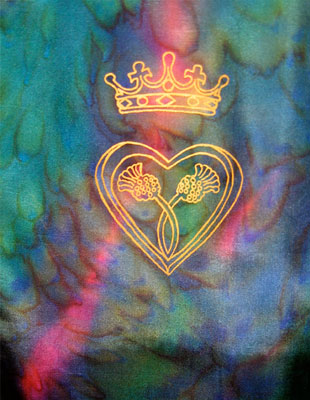 Silk Scarves hand painted over Celtic Luckenbooth designs