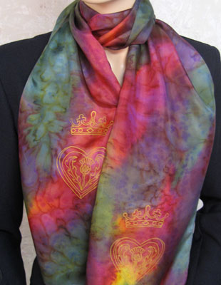 Silk Scarves hand painted over Celtic Luckenbooth designs