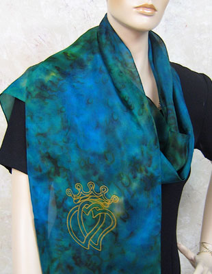 Silk Scarves hand painted over Celtic Luckenbooth designs