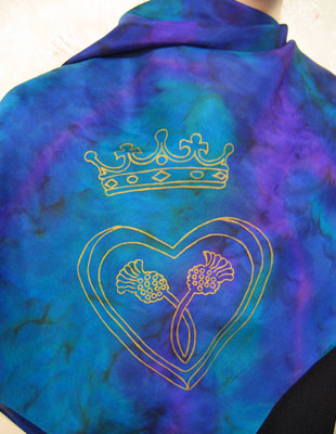 Silk Scarves hand painted over Celtic Luckenbooth designs