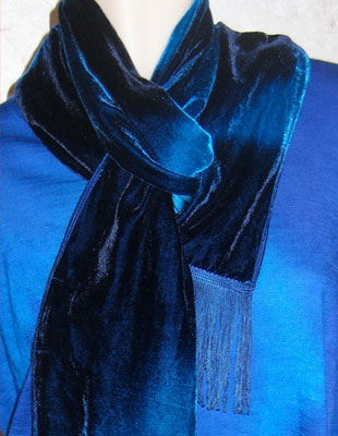 Deep pile, hand painted velvet fringed shawls